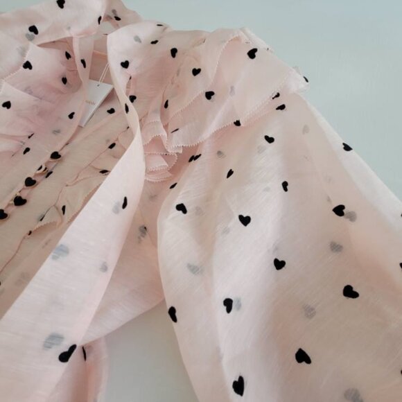 Zimmermann Crush Embroidered Frill Silk Linen Blouse Pink Hearts 💕NWT size AU 2 - Picture 4 of 10